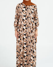 Rayon Black and Beige Flowers