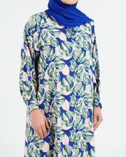 Rayon Green and Blue Flowers