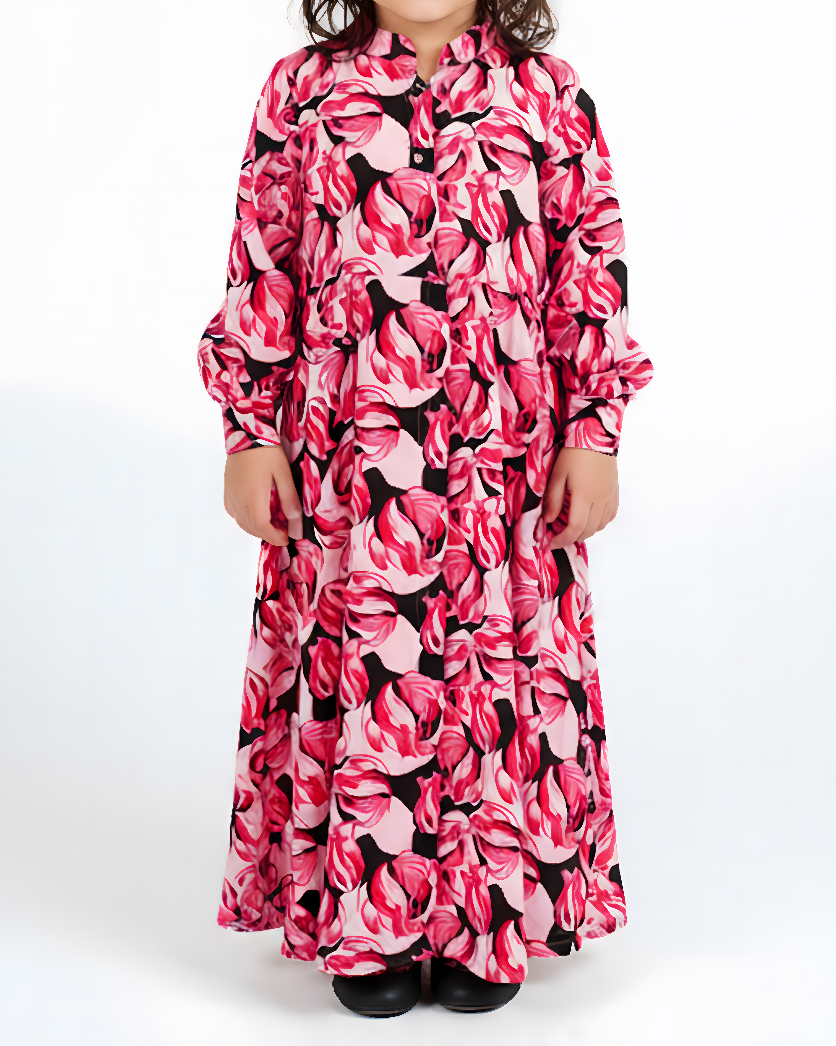 KIDS Rayon Black and Red Flowers