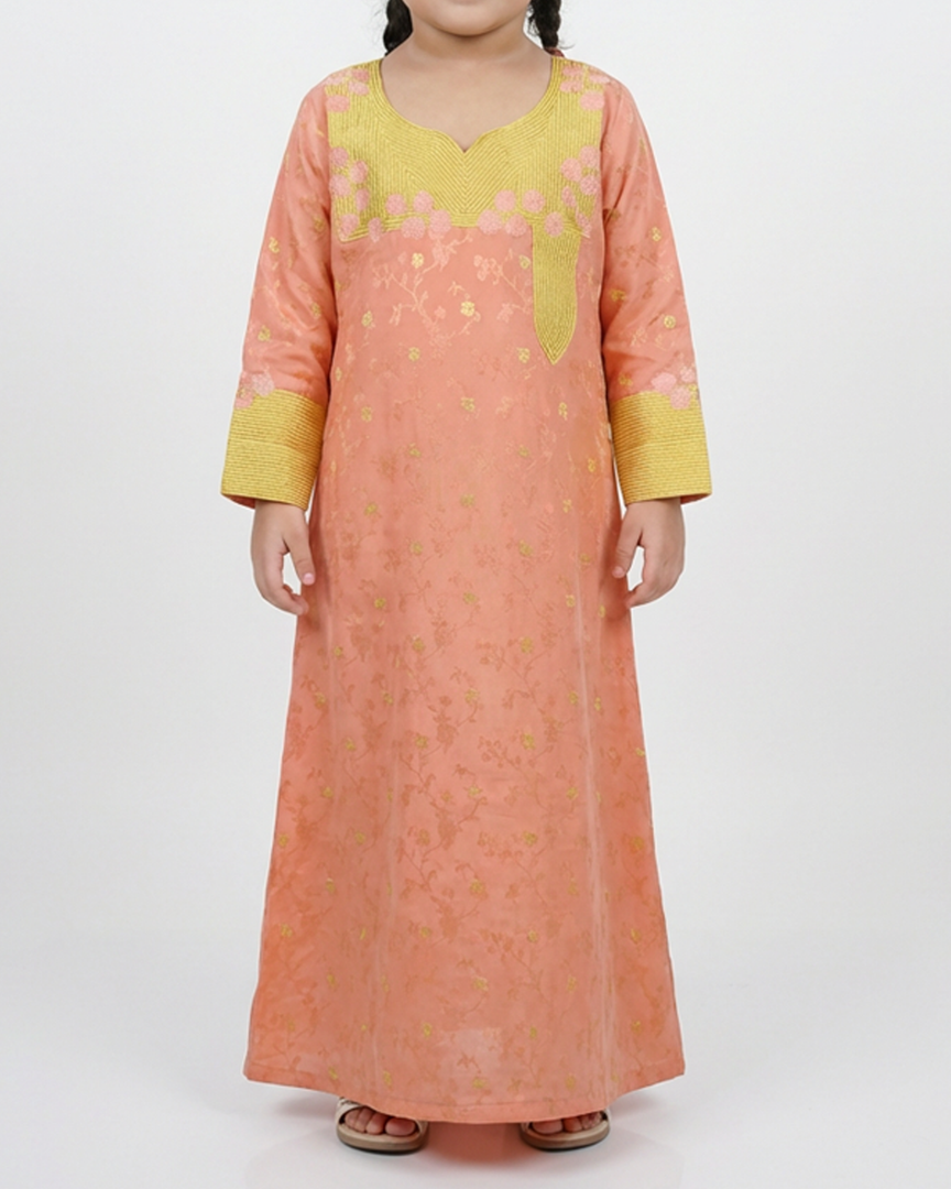 KIDS ZARI COLLECTION - Floral Peach Jalabiya