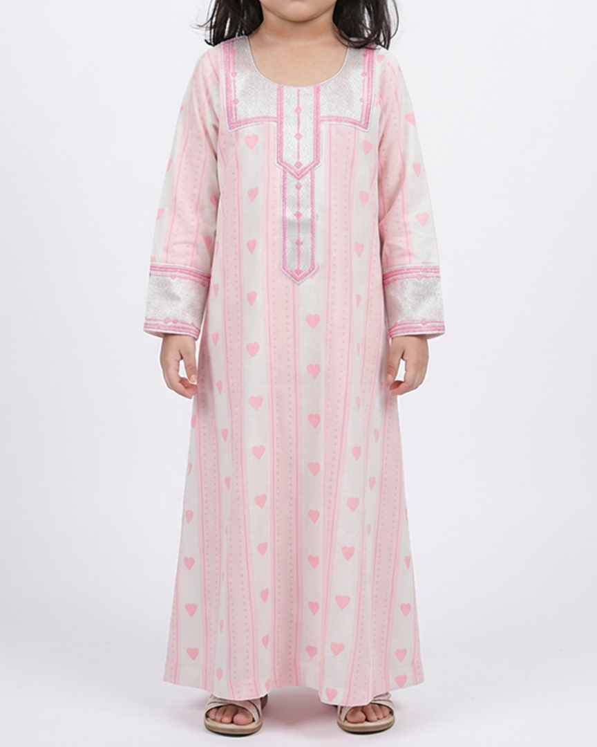 KIDS ZARI COLLECTION - Blush Heart Stripe Jalabiya