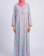 Load image into Gallery viewer, Embroidery Jalabiya - Baby Blue and Pink Chains