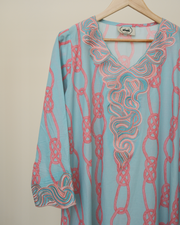 Embroidery Jalabiya - Baby Blue and Pink Chains