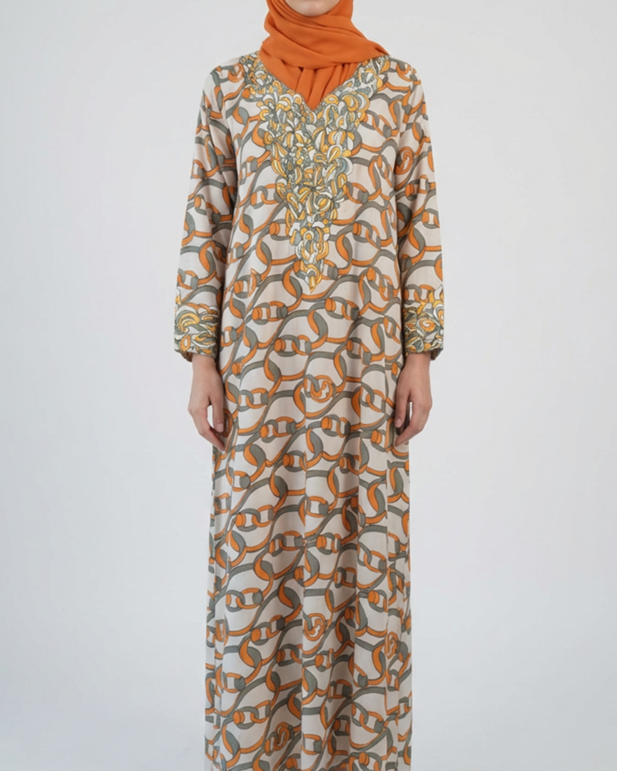Embroidery Jalabiya - Orange Chains
