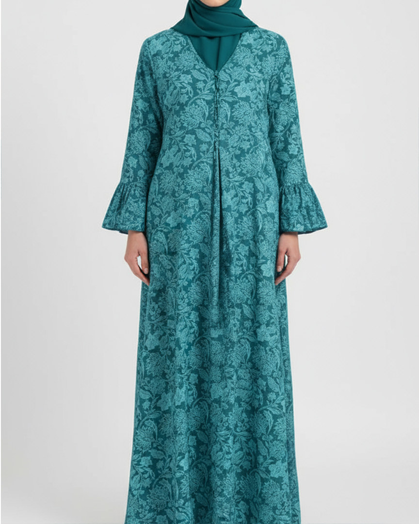 Classic Ribbons Jalabiya M005 - Green Flowers