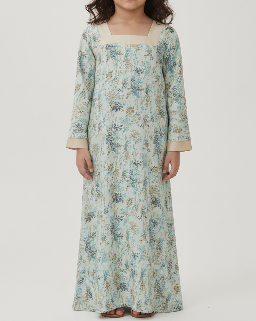 KIDS Buttoned Sleeve - Blue Golden Leaves