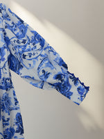 Load image into Gallery viewer, Puffed tie Sleeves Jalabiya - Blue Pattern
