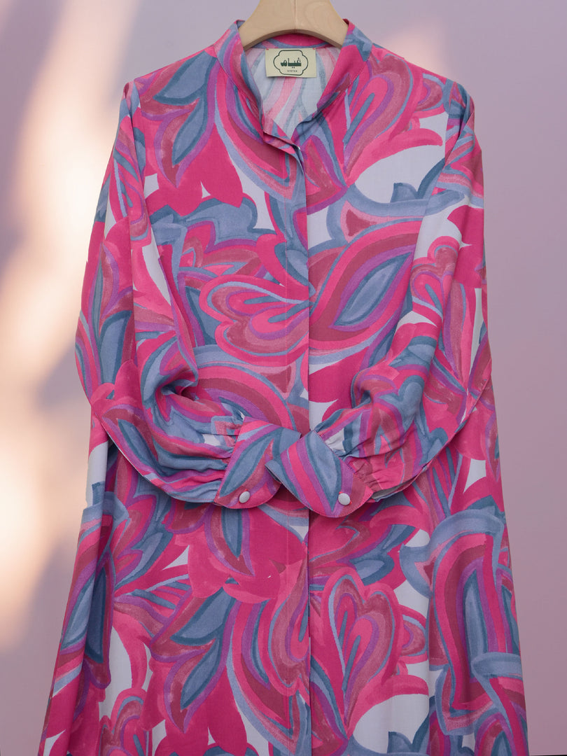 Shirt Style Jalabiya - Pink and Blue Pattern