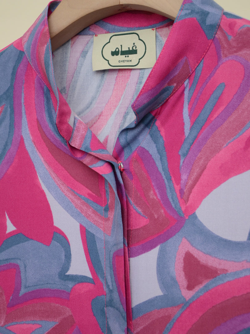 Shirt Style Jalabiya - Pink and Blue Pattern