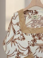 Load image into Gallery viewer, Pin-Tuck Mesh Sleeves Jalabiya - Brown and Beige Flowers
