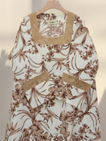 Load image into Gallery viewer, Pin-Tuck Mesh Sleeves Jalabiya - Brown and Beige Flowers
