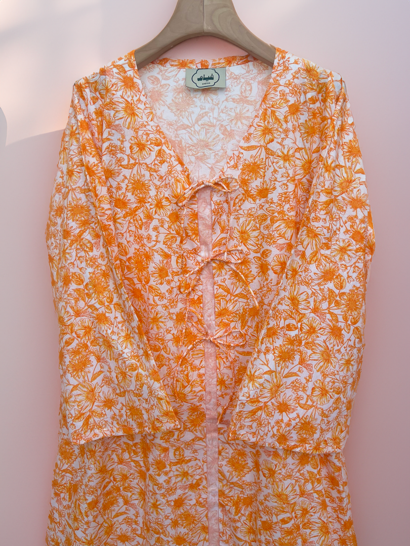 Triple Ribbons  jalabiya - Orange Flowers