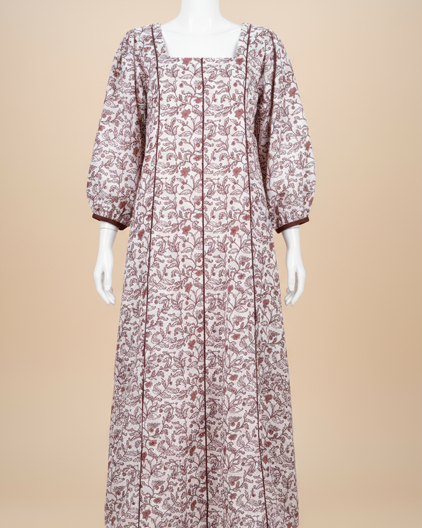 RESORT WEAR - Puffed Sleeve - Brown Floral
