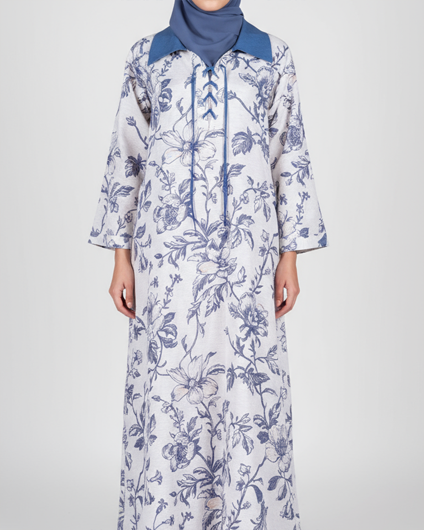 RESORT WEAR - Tie Up Neckline - Light Blue Flowers