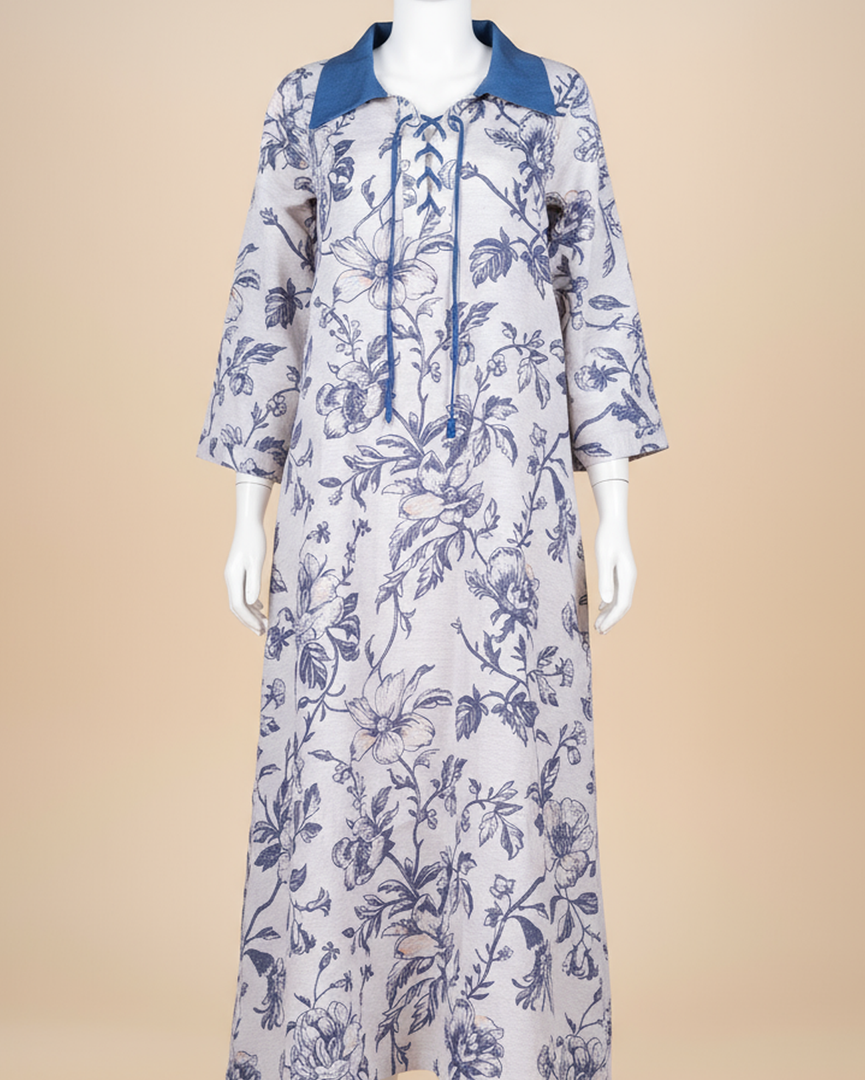 RESORT WEAR - Tie Up Neckline - Light Blue Flowers