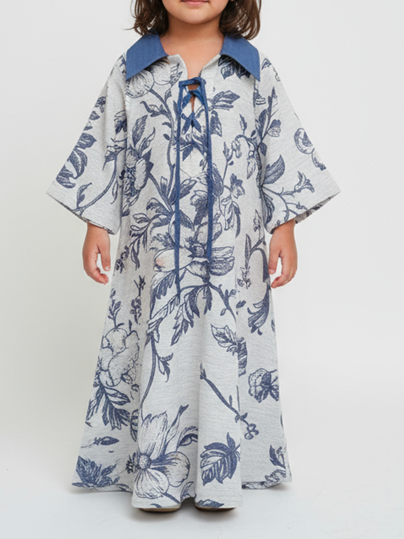 KIDS - RESORT WEAR - Tie Up Neckline - Light Blue Flowers