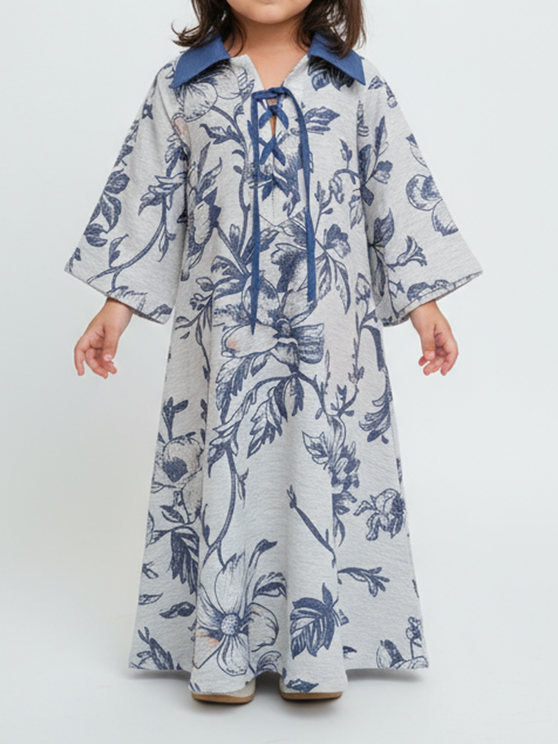 KIDS - RESORT WEAR - Tie Up Neckline - Light Blue Flowers