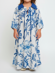 KIDS - RESORT WEAR - Tie Up Neckline - Blue Flowers