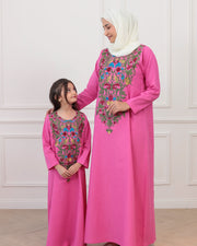 KIDS Pure Linen Embroidery Jalabiya - Pink