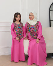 Pure Linen Embroidery Jalabiya - Pink