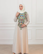 Pure Linen Embroidery Jalabiya - Beige