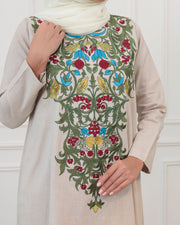 Pure Linen Embroidery Jalabiya - Beige