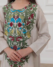 KIDS Pure Linen Embroidery Jalabiya - Beige