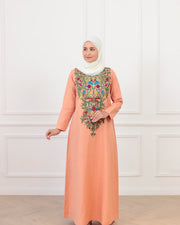 Pure Linen Embroidery Jalabiya - Peach