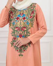Pure Linen Embroidery Jalabiya - Peach