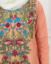Pure Linen Embroidery Jalabiya - Peach