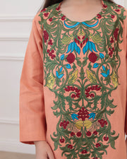KIDS Pure Linen Embroidery Jalabiya - Peach