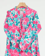 Load image into Gallery viewer, Turkish Cotton Tie-Up neckline Jalabiya +Shailah - Pink and Blue Roses
