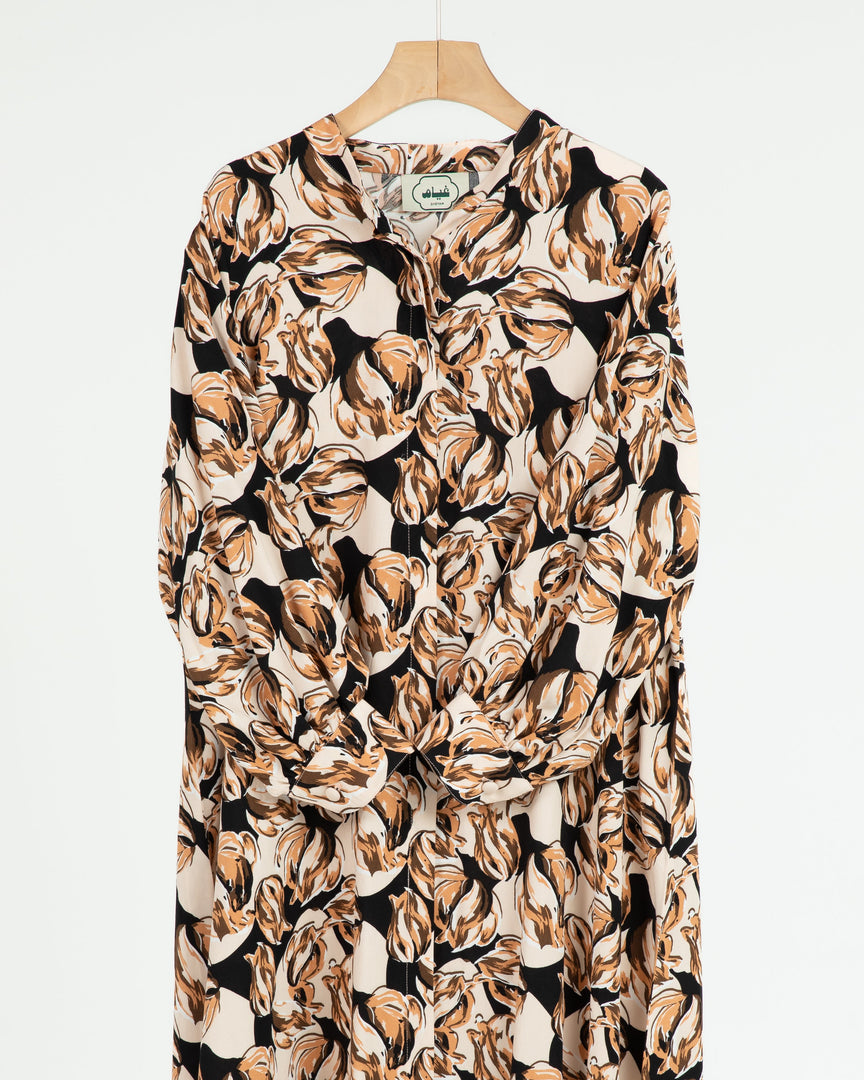 Rayon Black and Beige Flowers +Shailah