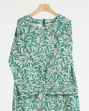 Indian Cotton Small Twisted Pleats +Shailah - Green Leaves