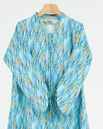 Load image into Gallery viewer, Turkish Cotton Tie-Up neckline Jalabiya +Shailah - Orange and Blue Flame Waves
