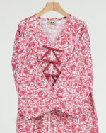 Load image into Gallery viewer, Cambric Cotton - Triple Ribbons  jalabiya +Shailah - Ruby Red Flowers

