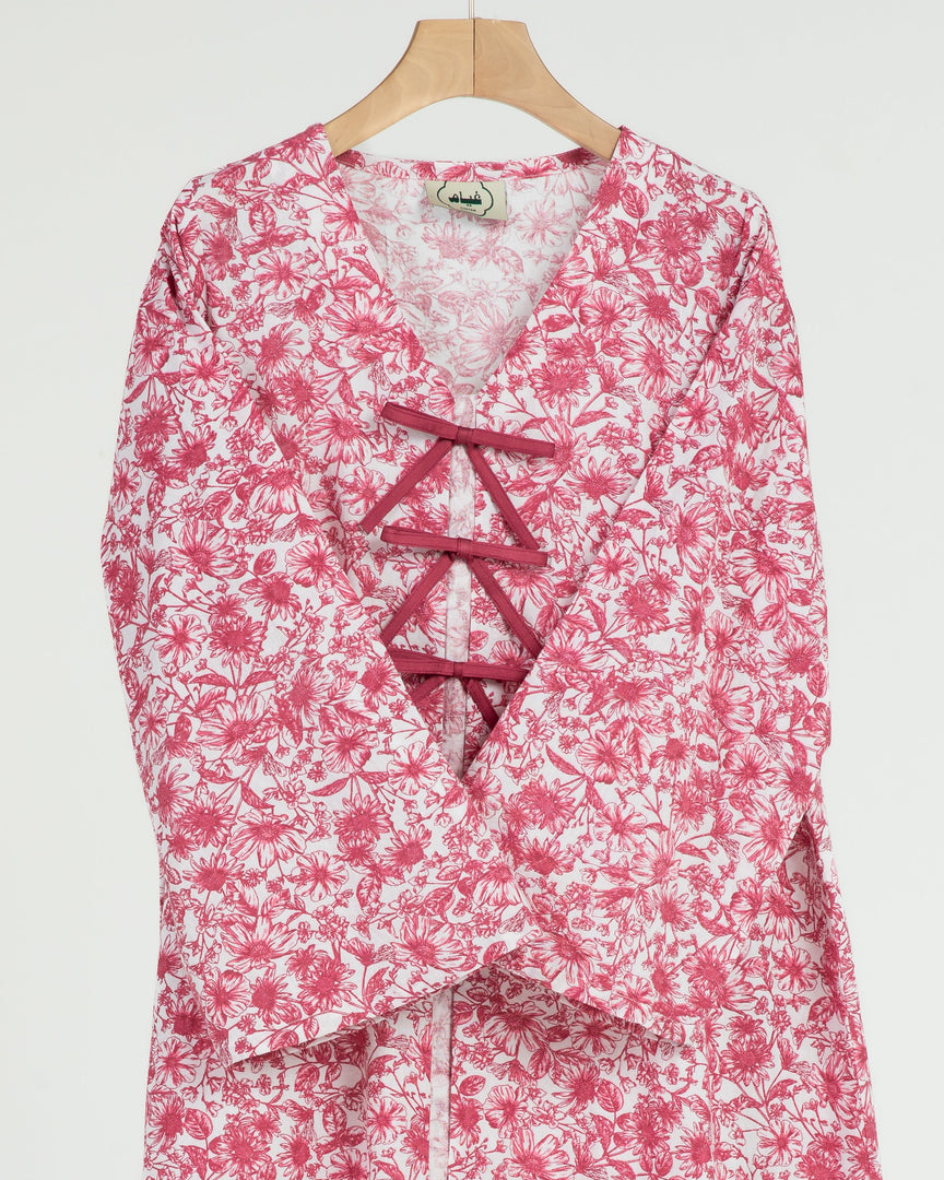 Cambric Cotton - Triple Ribbons  jalabiya +Shailah - Ruby Red Flowers