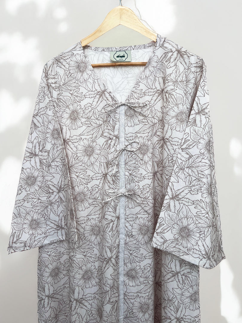 Triple Ribbons  jalabiya - Beige Flowers
