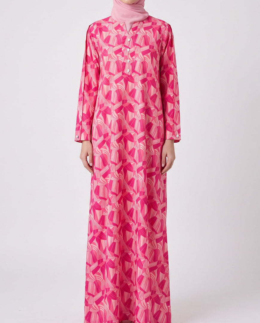 BEDAZZLED COLLECTION - Pleated V-neck Jalabiya - Abstract Ribbon