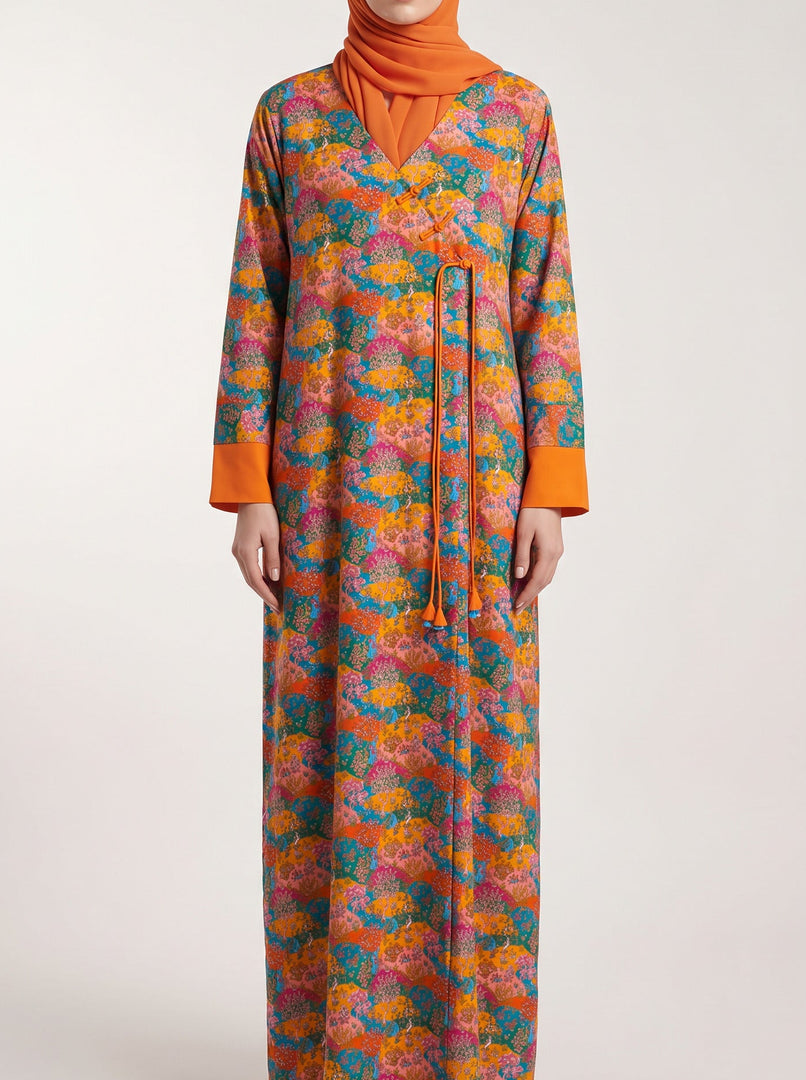 BEDAZZLED COLLECTION - Chinese Buttons Jalabiya - Vibrant Garden