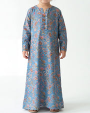 KIDS BEDAZZLED COLLECTION - Pleated V-neck Jalabiya - Blue Garden Motifs