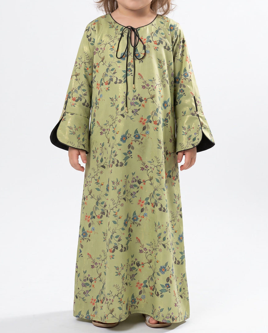 KIDS BEDAZZLED COLLECTION - French Sleeve Jalabiya - Sage Green Floral