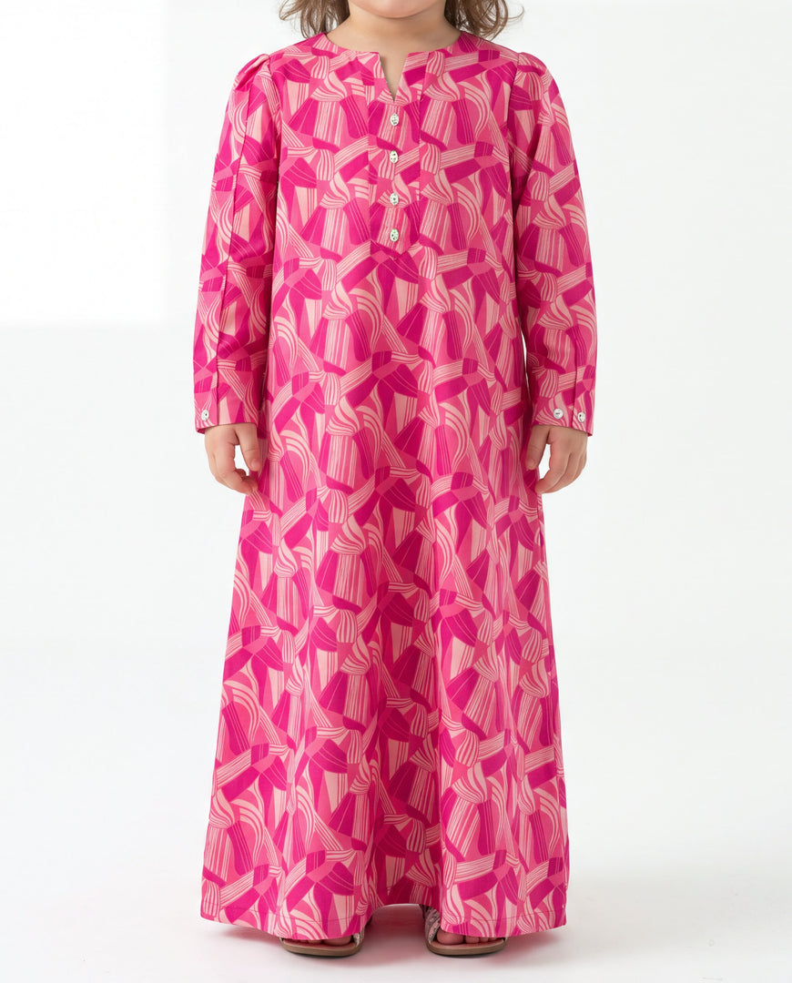 KIDS BEDAZZLED COLLECTION - Pleated V-neck Jalabiya - Abstract Ribbon