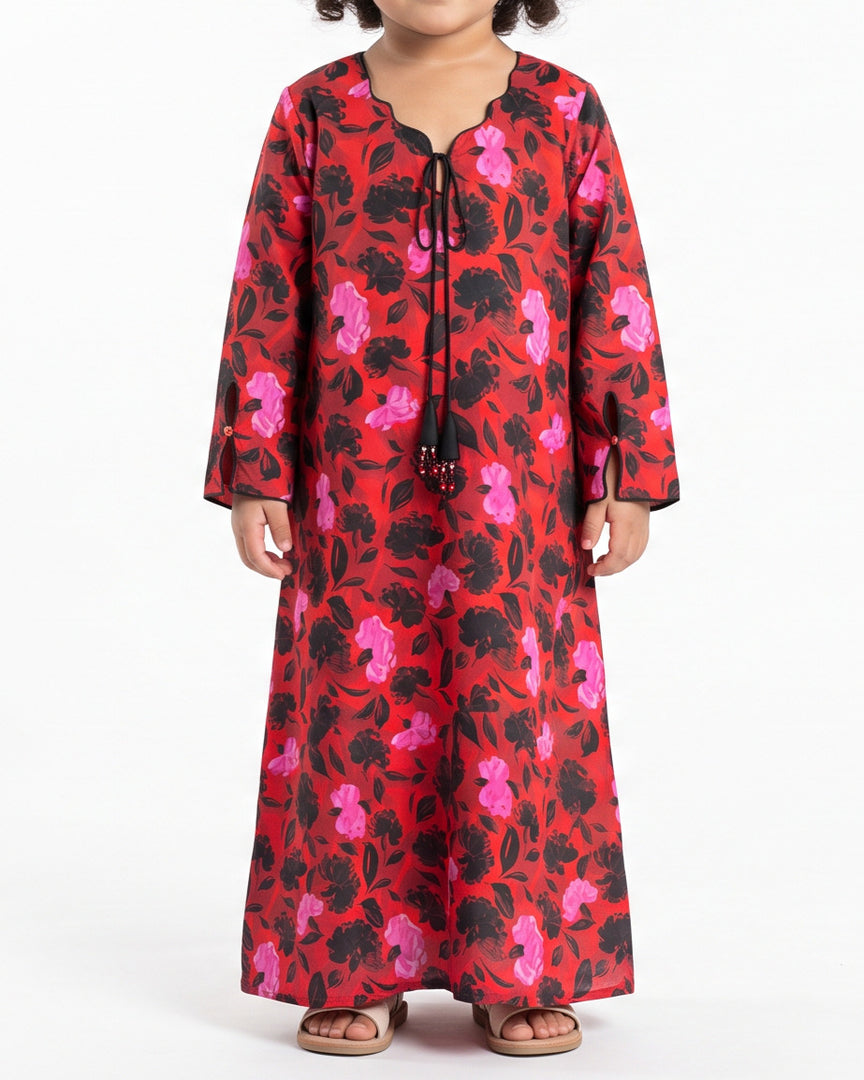 KIDS BEDAZZLED COLLECTION - Waves Jalabiya - Red Floral