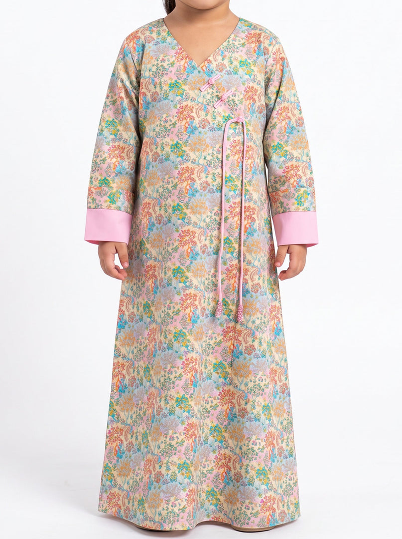 KIDS BEDAZZLED COLLECTION - Chinese Buttons Jalabiya - Pastel Garden