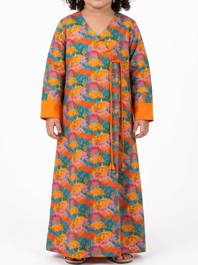 KIDS BEDAZZLED COLLECTION - Chinese Buttons Jalabiya - Vibrant Garden