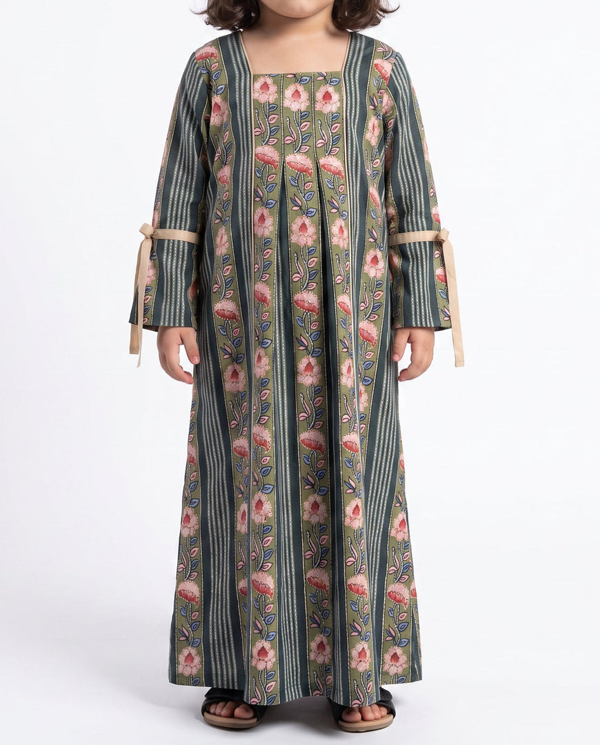 KIDS Pleated Tie Sleeve Jalabiya - Grey