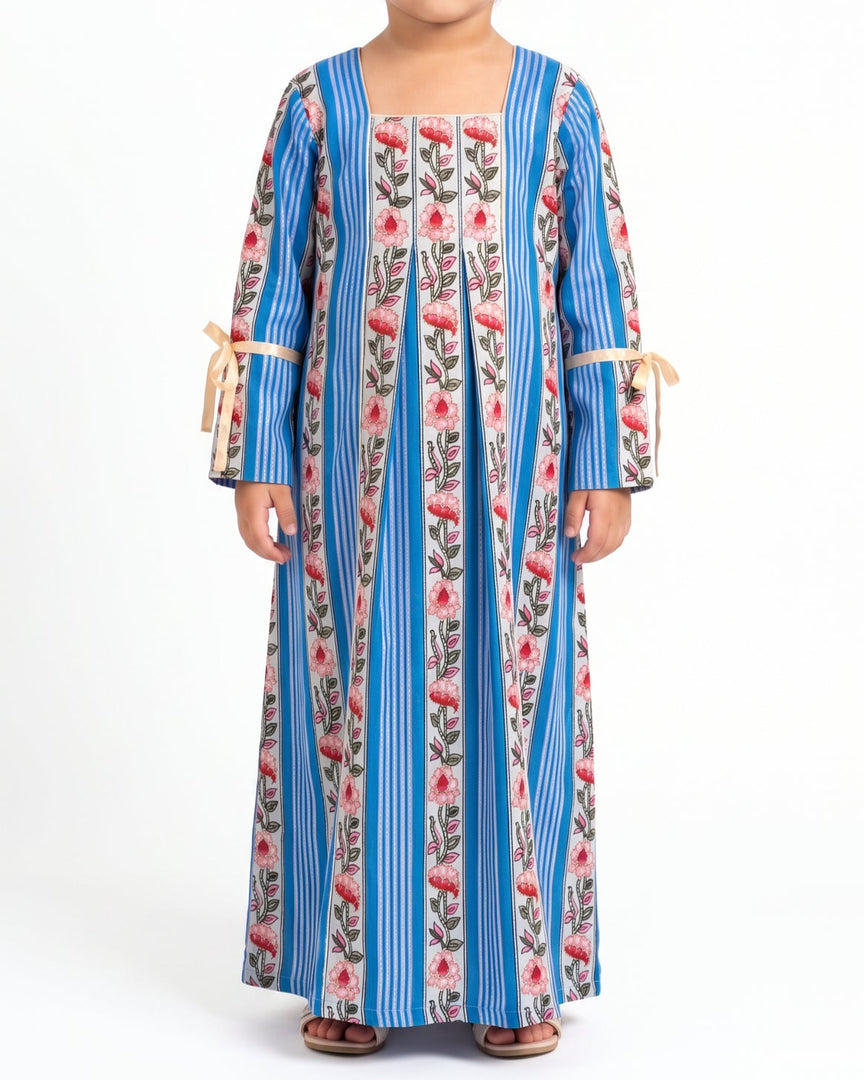 KIDS Pleated Tie Sleeve Jalabiya - Blue