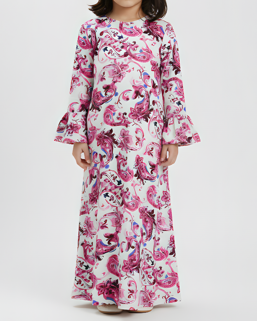 KIDS Flounce Sleeves Jalabiya - Pink